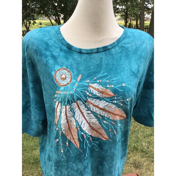 Turquoise Dreamcatcher Feather Graphic T-Shirt L Tie-dye Lynde Apparel Boho - Picture 2 of 6